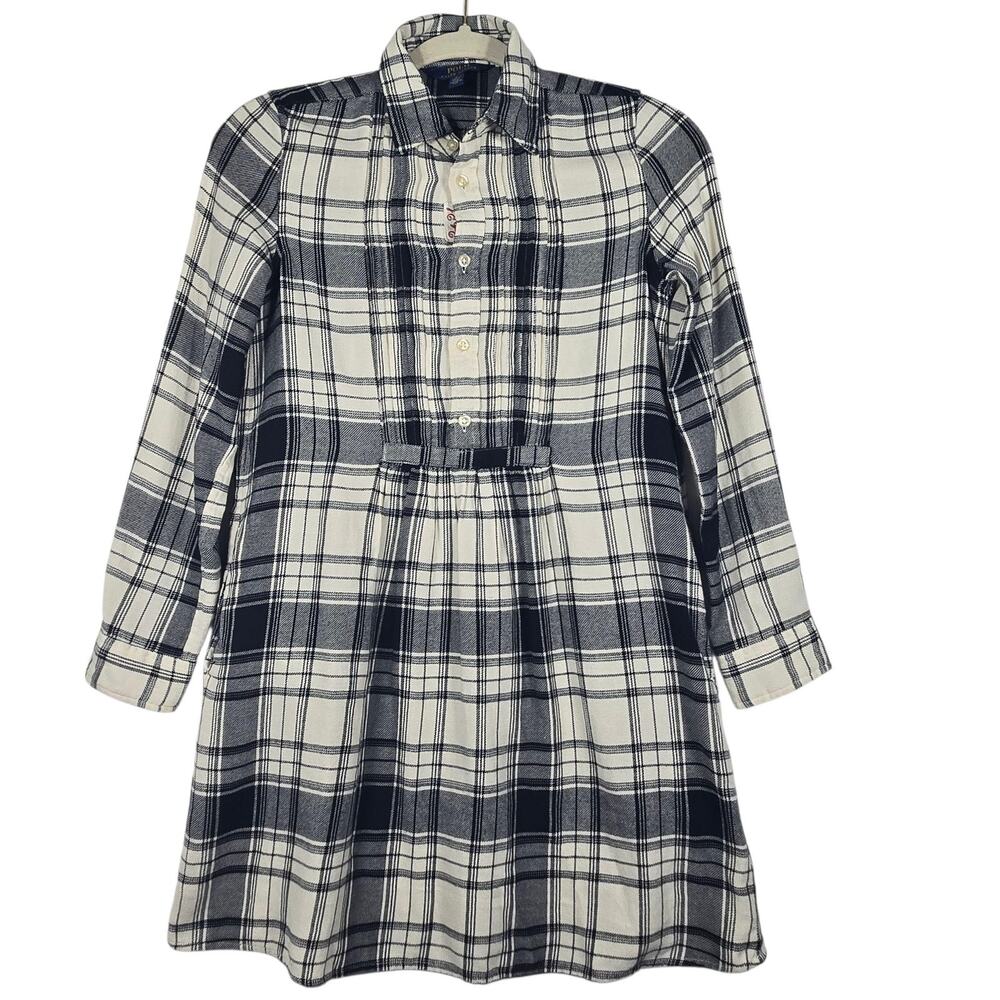 Polo Ralph Lauren Shirt Dress Girls 12 Black Plaid Flannel Long‎ Sleeve Belted